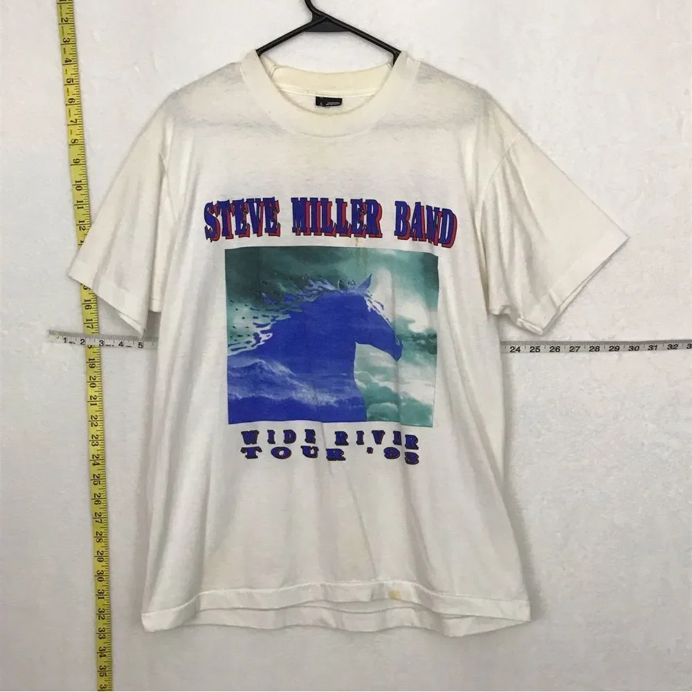 Vintage Steve Miller Band 1993 Wide River Tour 90s White Tshirt Mens Sz Large